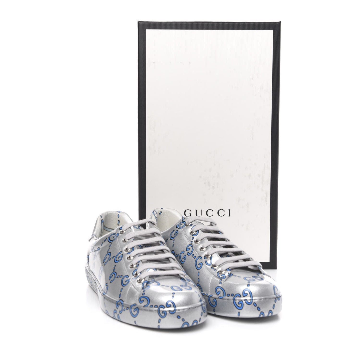 Miro Rubber Wax GucciGhost Print Mens New Ace Sneakers 9 Silver
