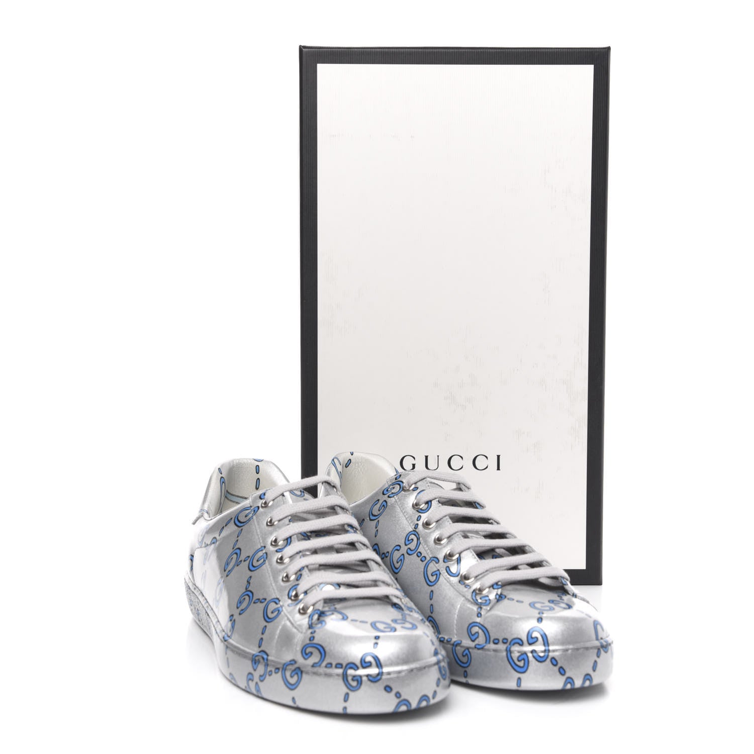 Gucci Miro Rubber Wax GucciGhost Print Mens New Ace Sneakers 9 Silver 9 of 9