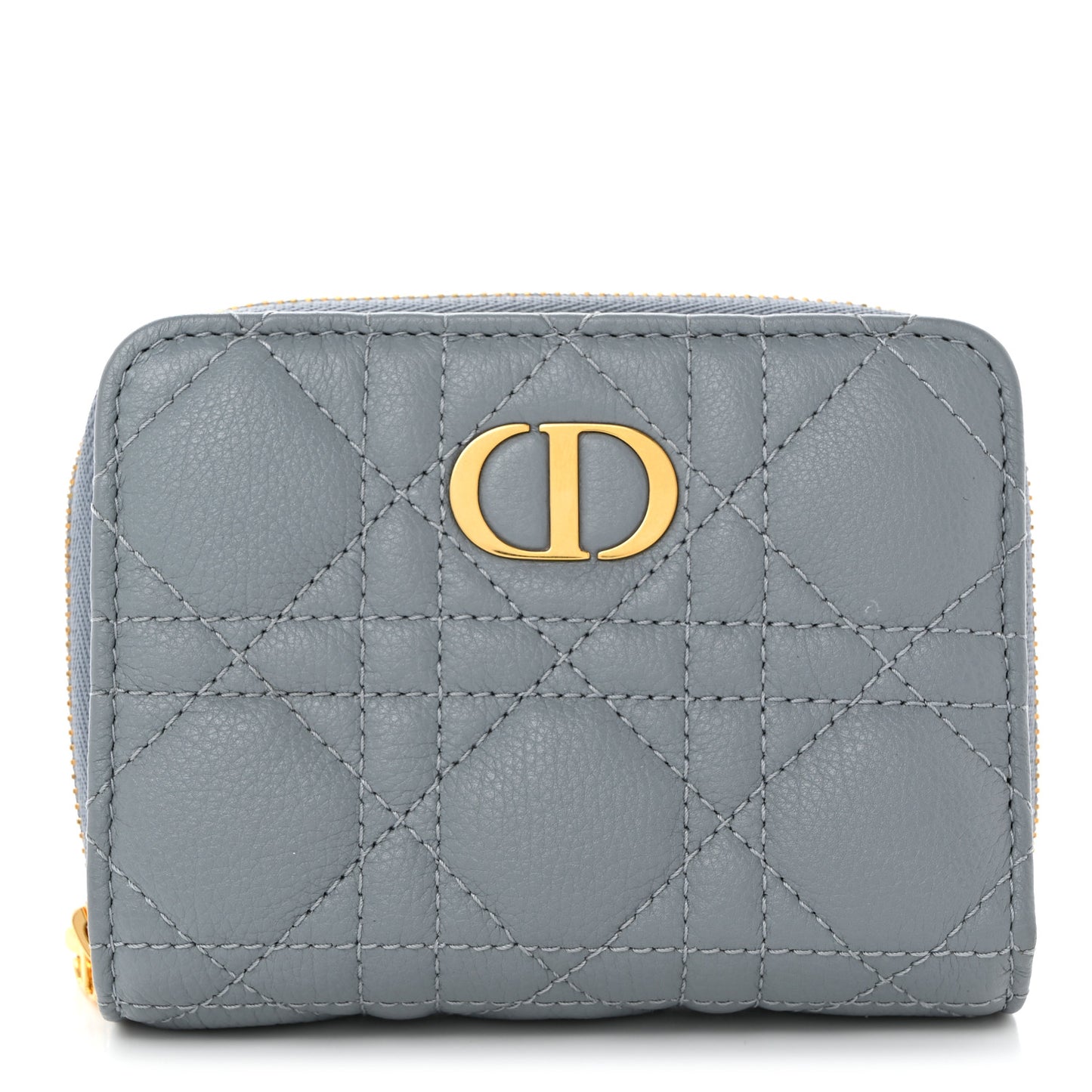 Grained Calfskin Supple Cannage Caro Scarlet Zipped Wallet Cloud Blue