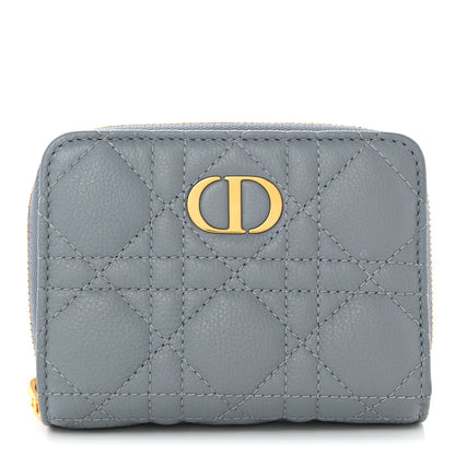 Christian Dior Grained Calfskin Supple Cannage Caro Scarlet Zipped Wallet Cloud Blue 1 of 10