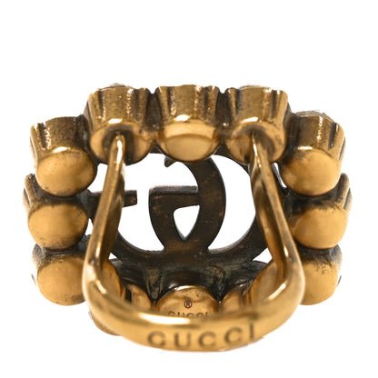 Gucci Metal Crystal Double G Ring 58 8.25 Aged Gold 3 of 6