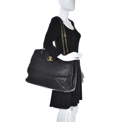Chanel Calfskin Stitched XL Weekender Black 2 of 14