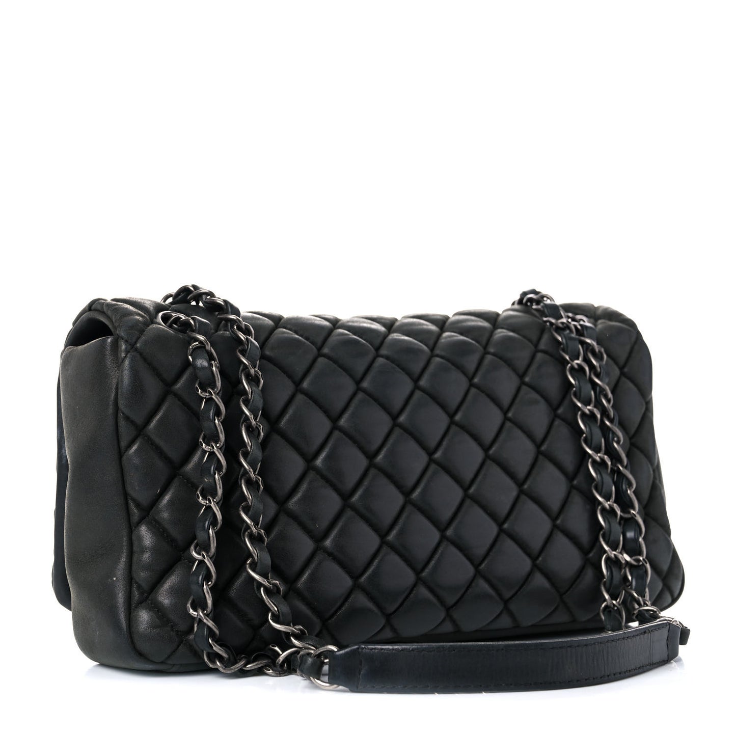 Iridescent Calfskin Quilted Small New Bubble Flap Anthracite