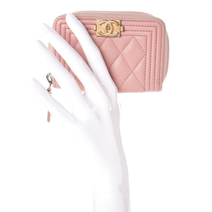 Chanel Caviar Quilted Boy Zip Around Coin Purse Wallet Light Pink 2 of 12