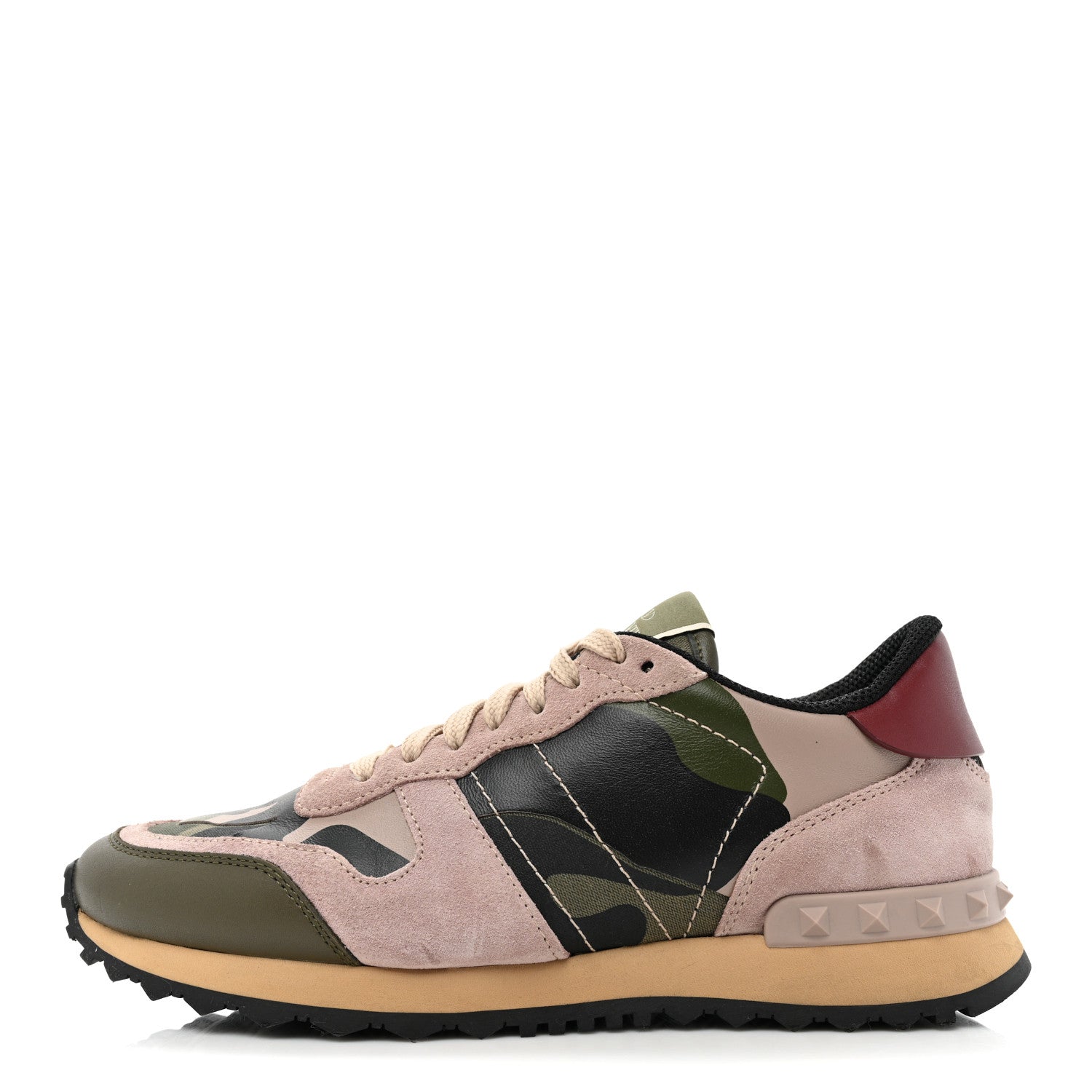 Valentino Garavani Nappa Suede Camouflage Womens Rockrunner Sneakers 37 Army Green Beige 1 of 13