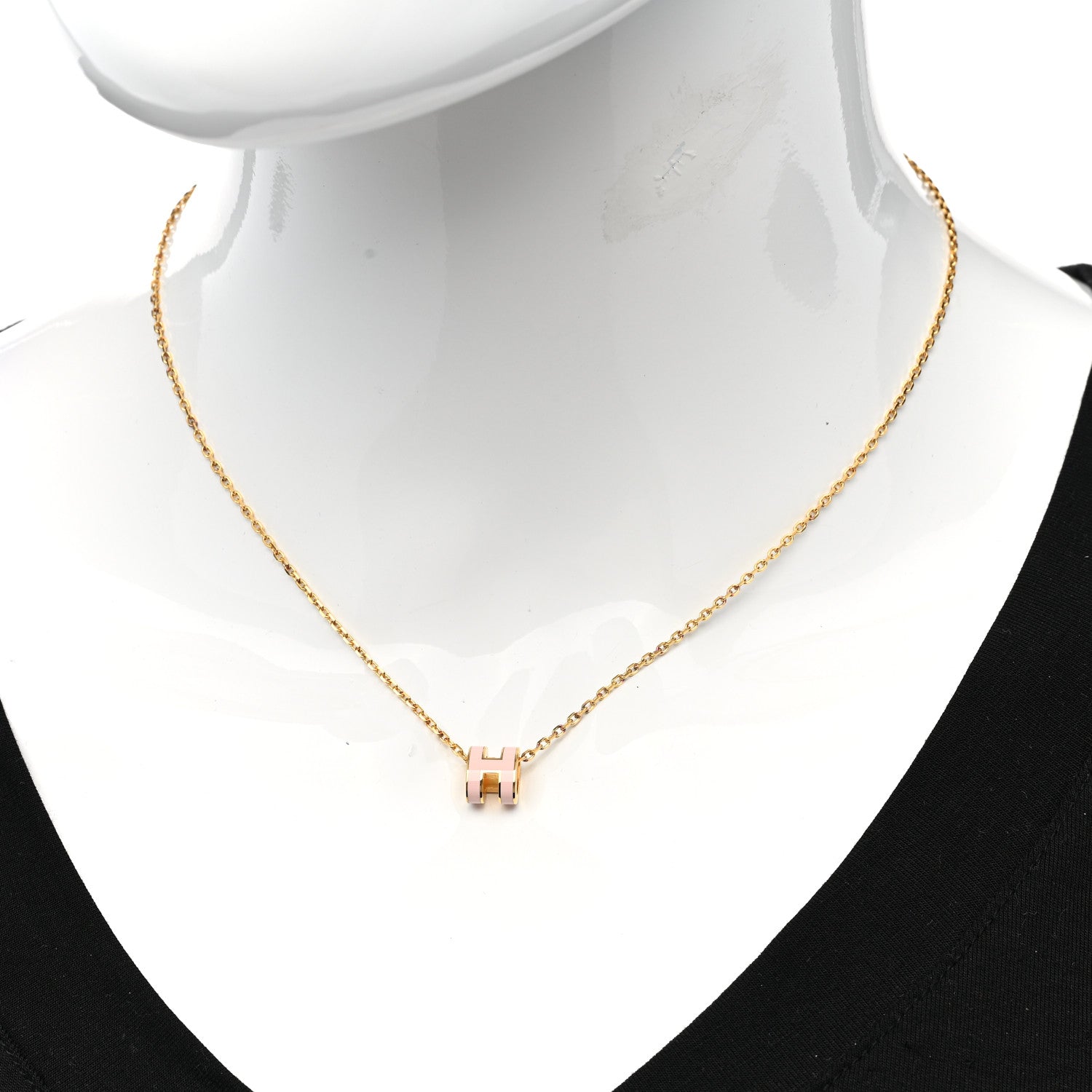 Hermes Lacquered Gold Mini Pop H Pendant Necklace Rose Dragee 2 of 8