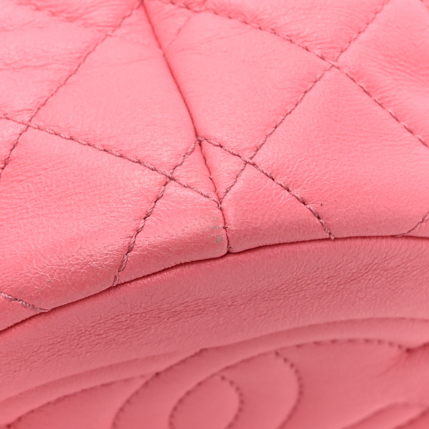 Lambskin Quilted Pearl Crush Drawstring Bag Pink