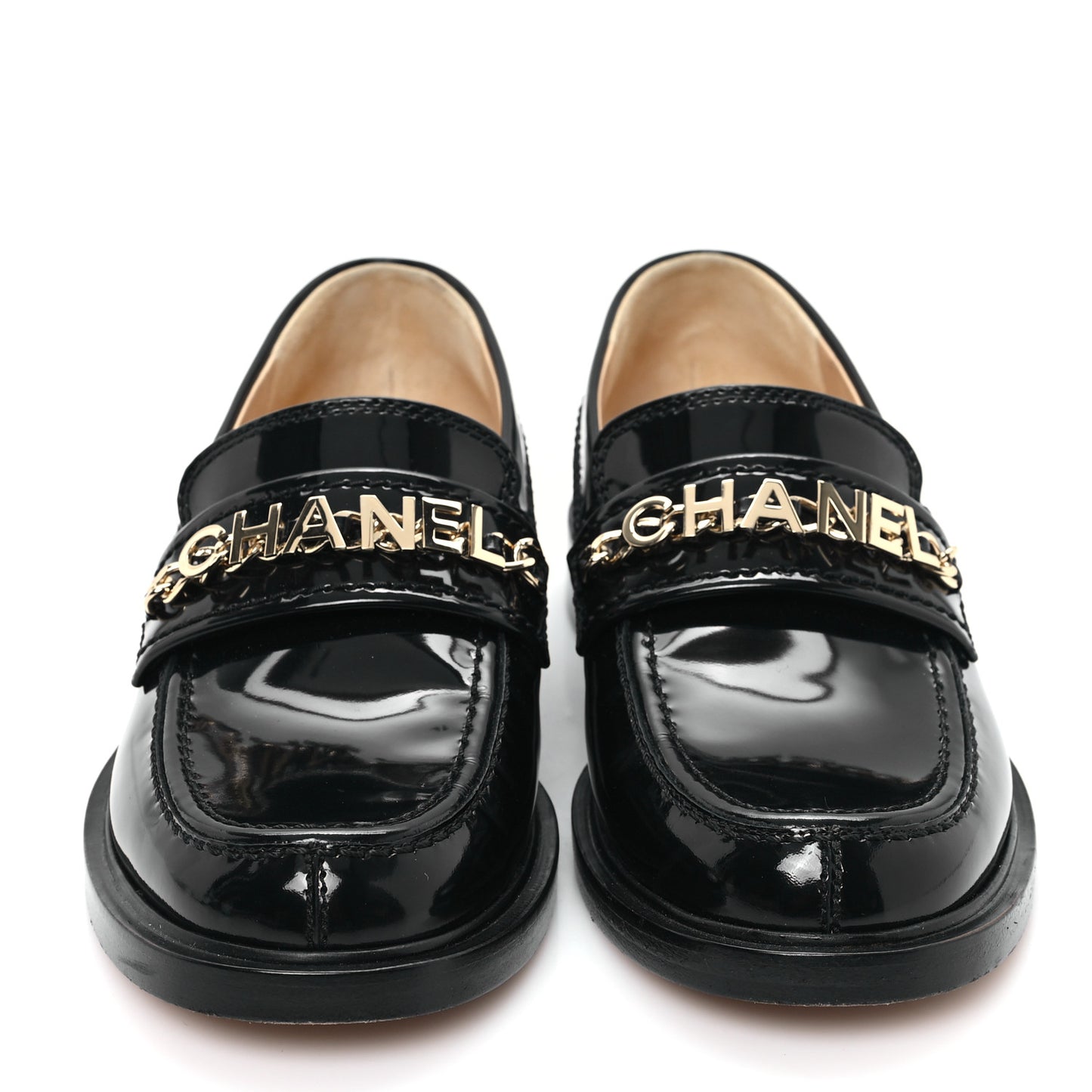 Shiny Calfskin Logo Loafers 36 Black