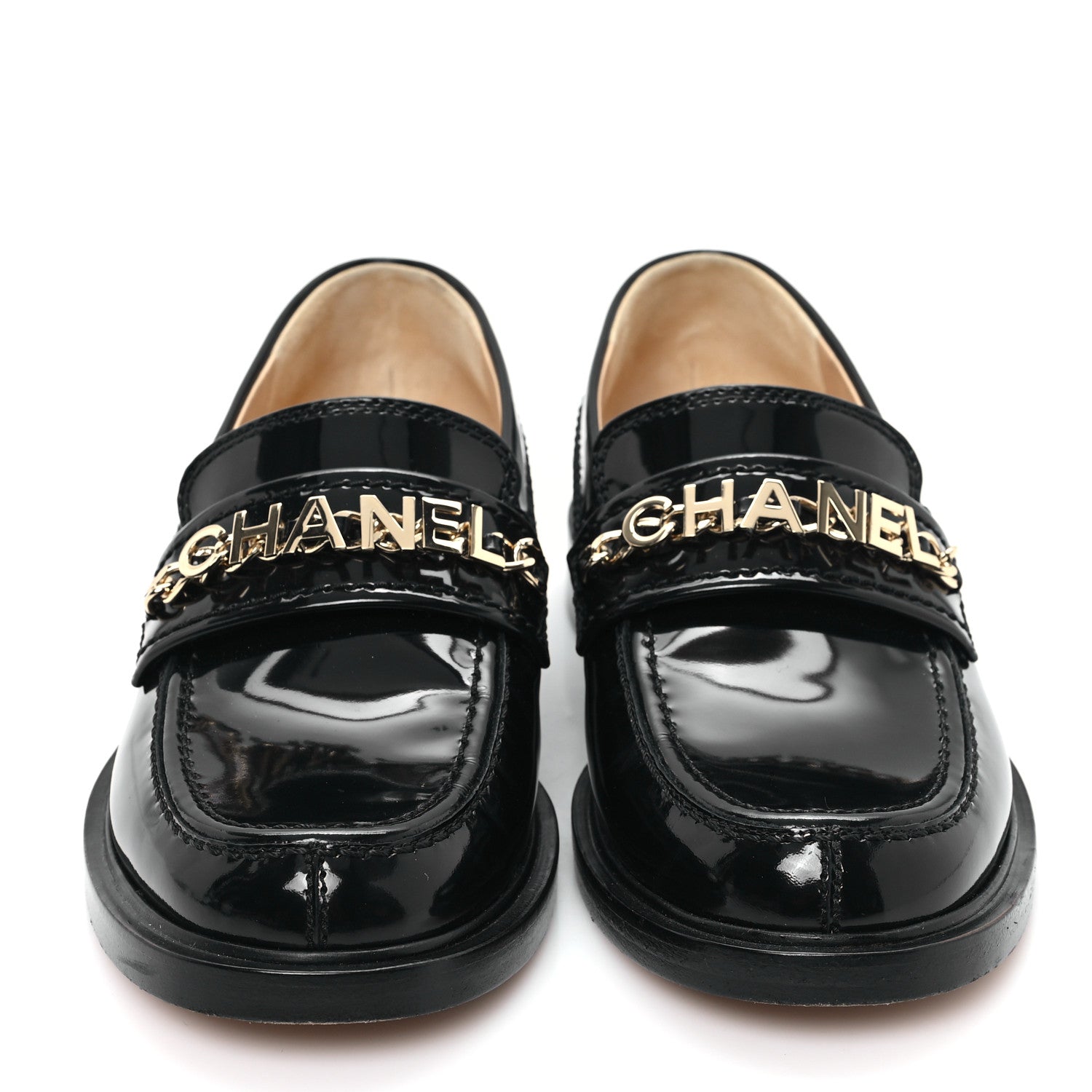 Chanel Shiny Calfskin Logo Loafers 36 Black 3 of 11
