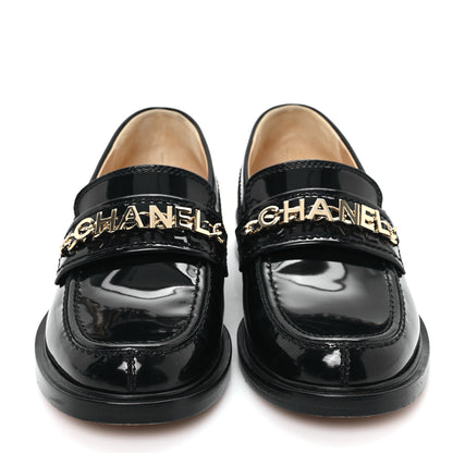 Chanel Shiny Calfskin Logo Loafers 36 Black 3 of 11