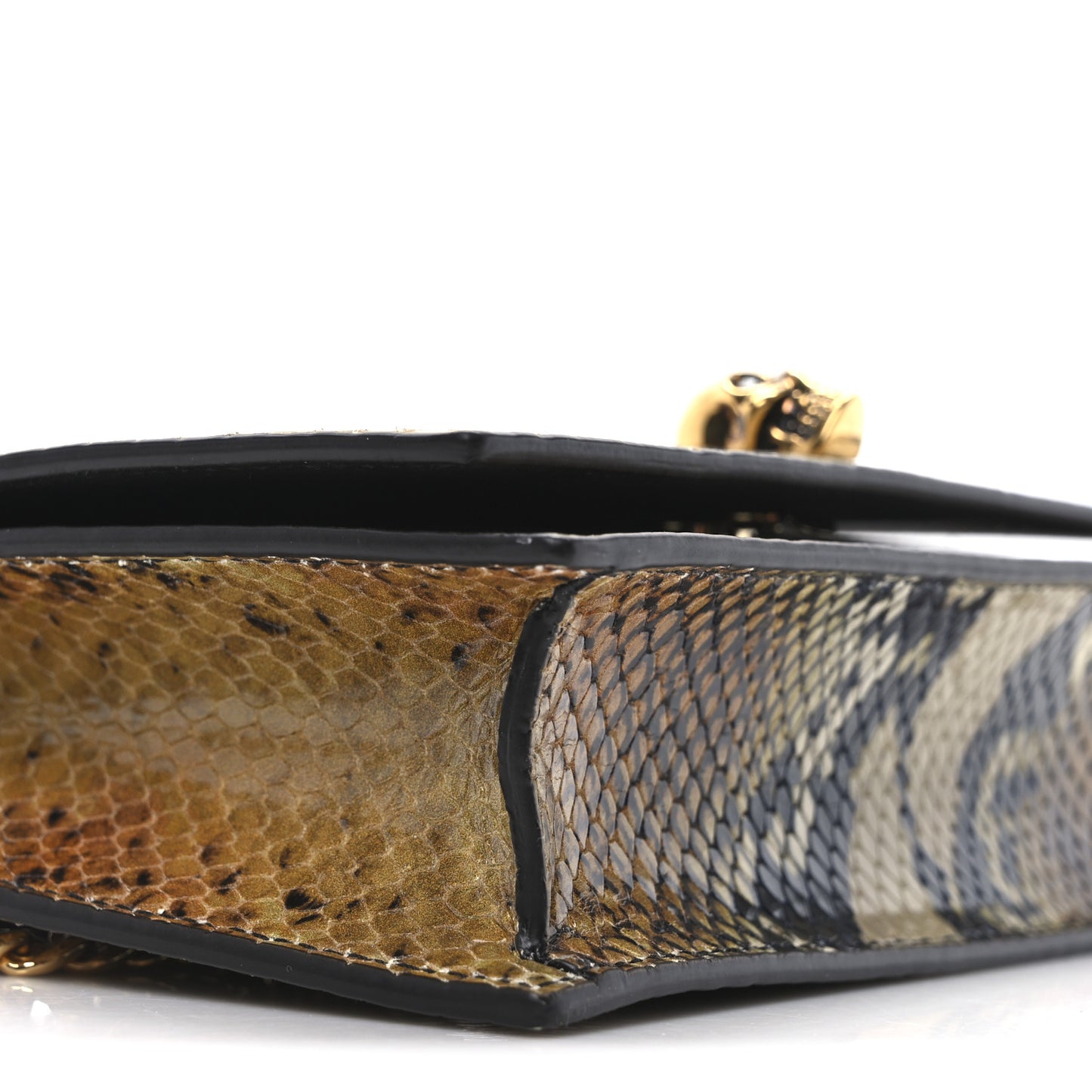 Calfskin Snakeskin Embossed Skull Mini Crossbody Bag Brown