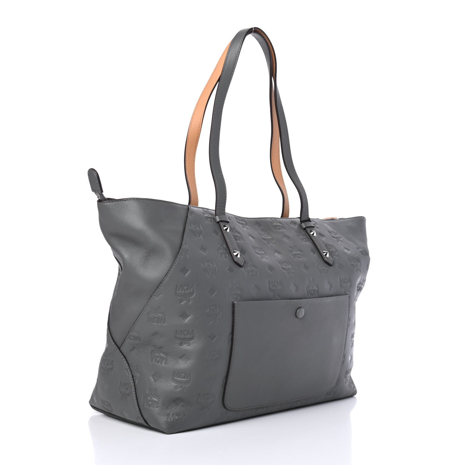MCM Calfskin Ottomar Monogram Medium Klara Top Zip Tote Charcoal 2 of 4