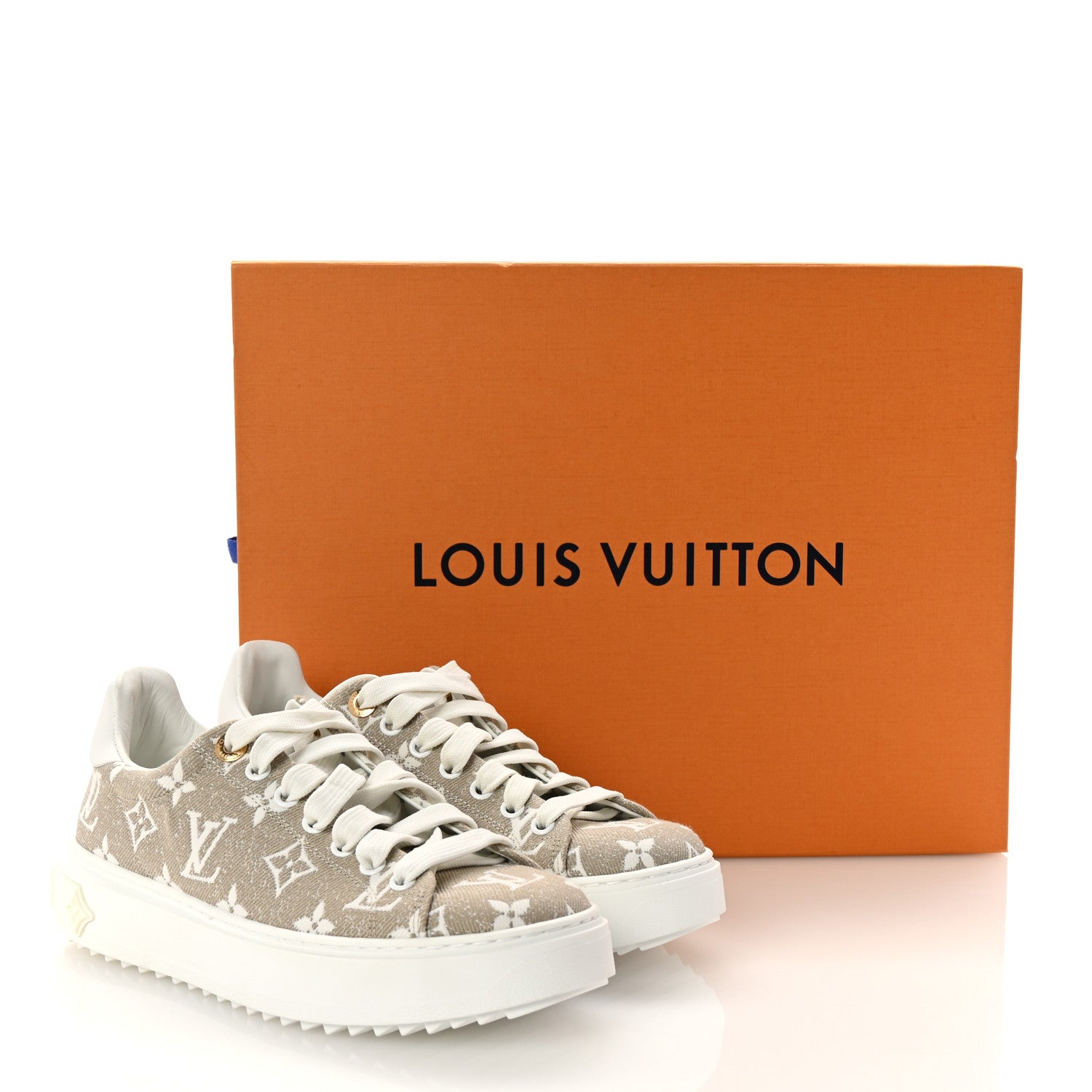 Louis Vuitton Denim Monogram Time Out Sneakers 36 Beige 1680992