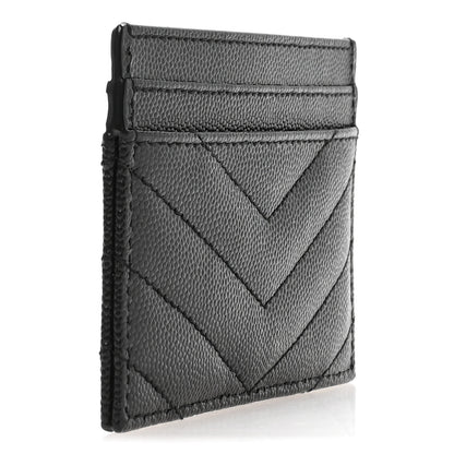 Saint Laurent Grain De Poudre Matelasse Chevron Monogram Credit Card Case Black 3 of 8