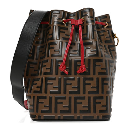 Fendi Vitello Grace F is Fendi Bi-Color FF 1974 Embossed Grande Mon Tresor Bucket Bag Maya Black Fragola 1 of 9
