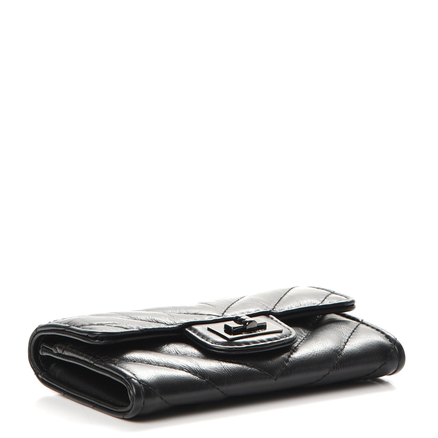 Chanel Aged Calfskin Chevron Quilted Card Holder Wallet So Black 4 of 9