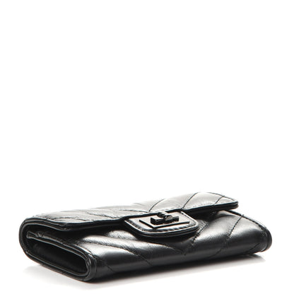 Chanel Aged Calfskin Chevron Quilted Card Holder Wallet So Black 4 of 9