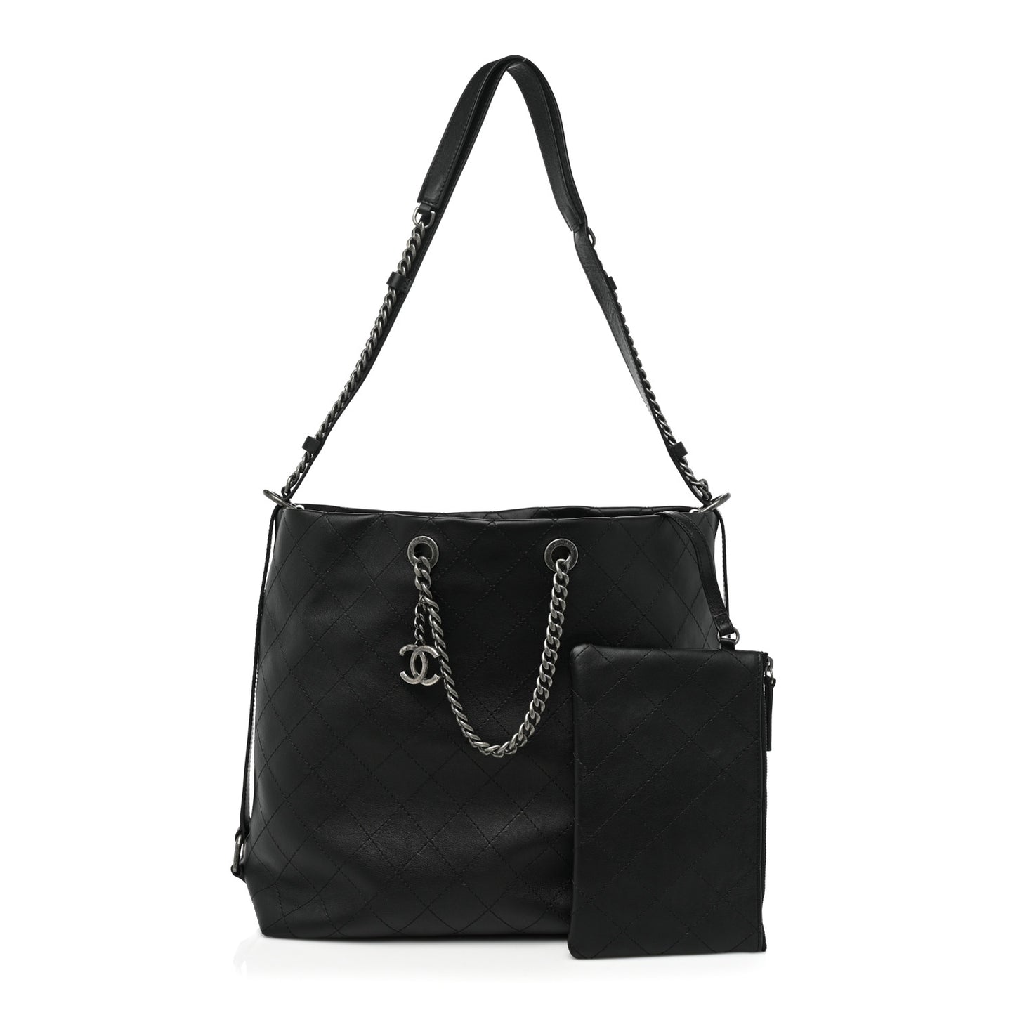 Calfskin Stitched Large Hobo Black