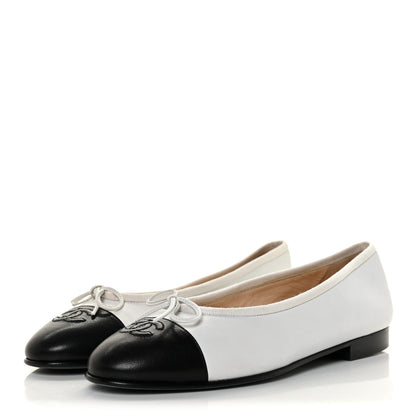 Chanel Lambskin CC Cap Toe Ballerina Flats 37 White Black 3 of 8