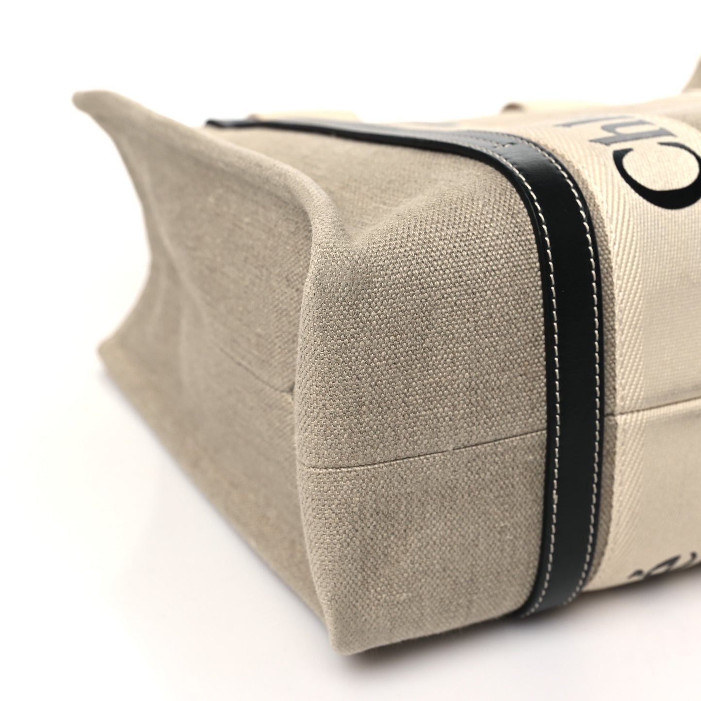 Linen Calfskin Medium Woody Ribbon Tote White Blue