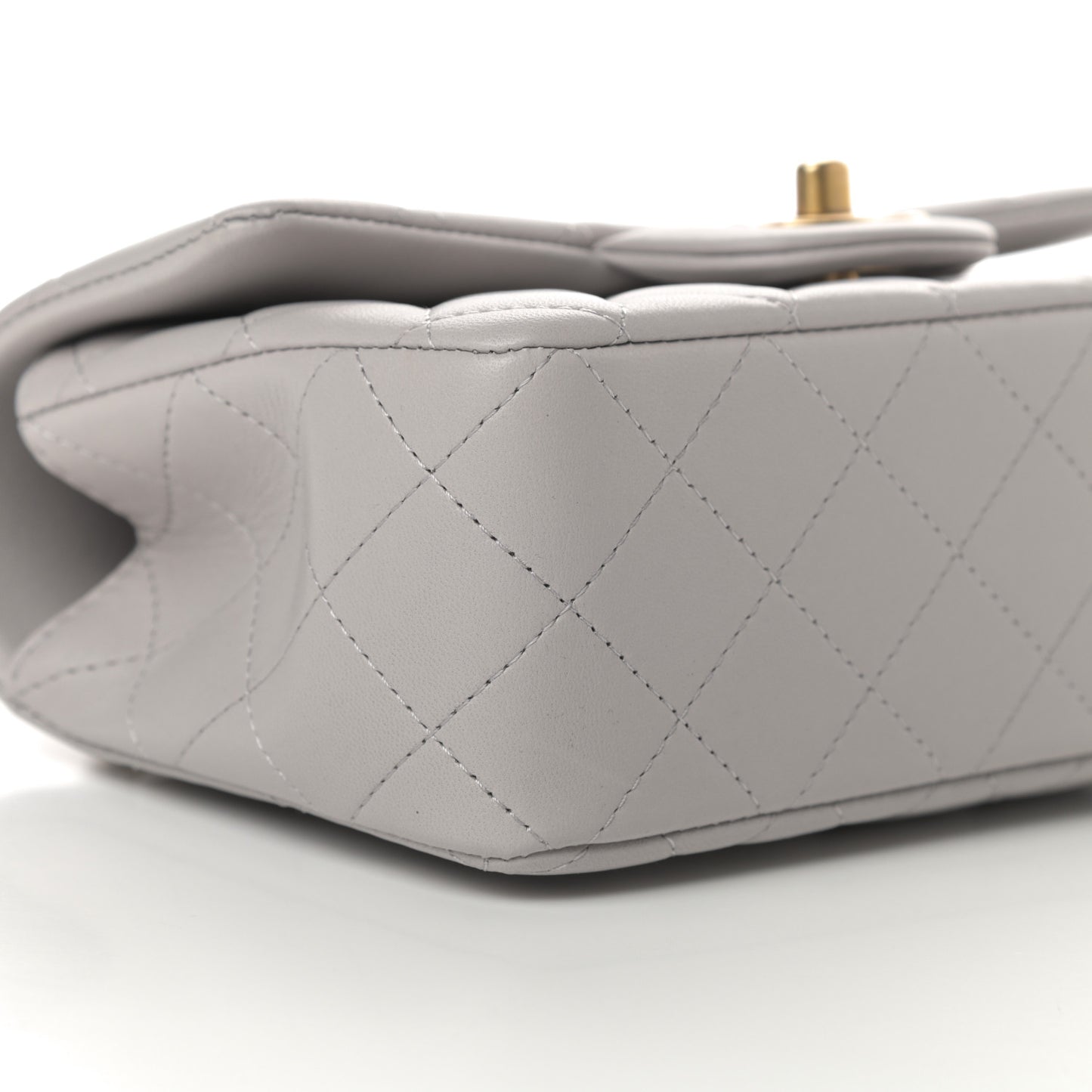 Lambskin Quilted Mini Top Handle Rectangular Flap Grey
