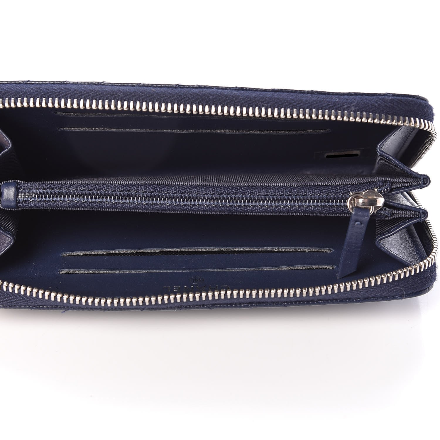 Chanel Caviar Chevron Quilted Small Zip Around Wallet Navy 5 of 10