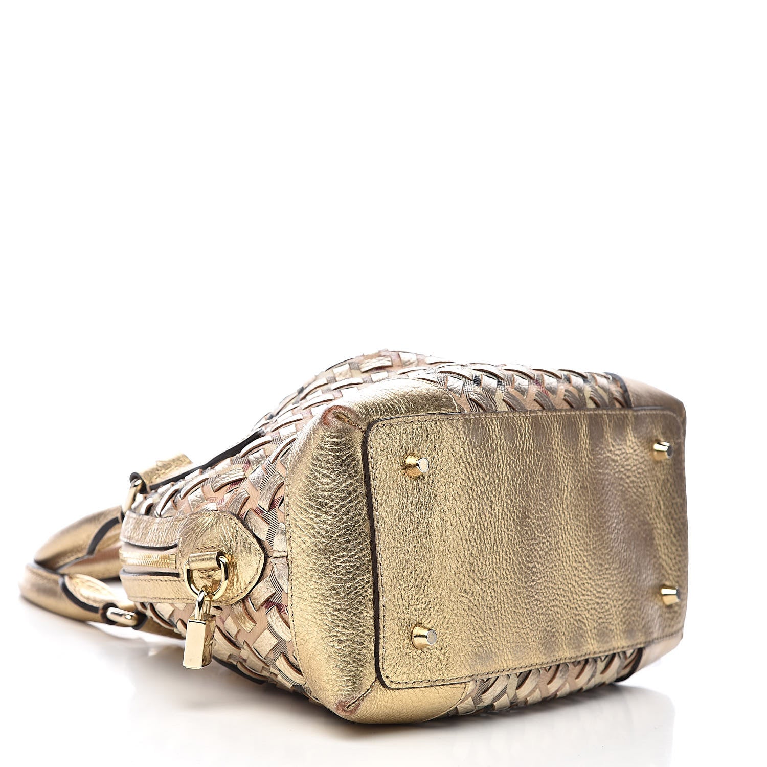 Burberry Metallic Woven Haymarket Check Small Thornley Satchel Gold 4 of 13