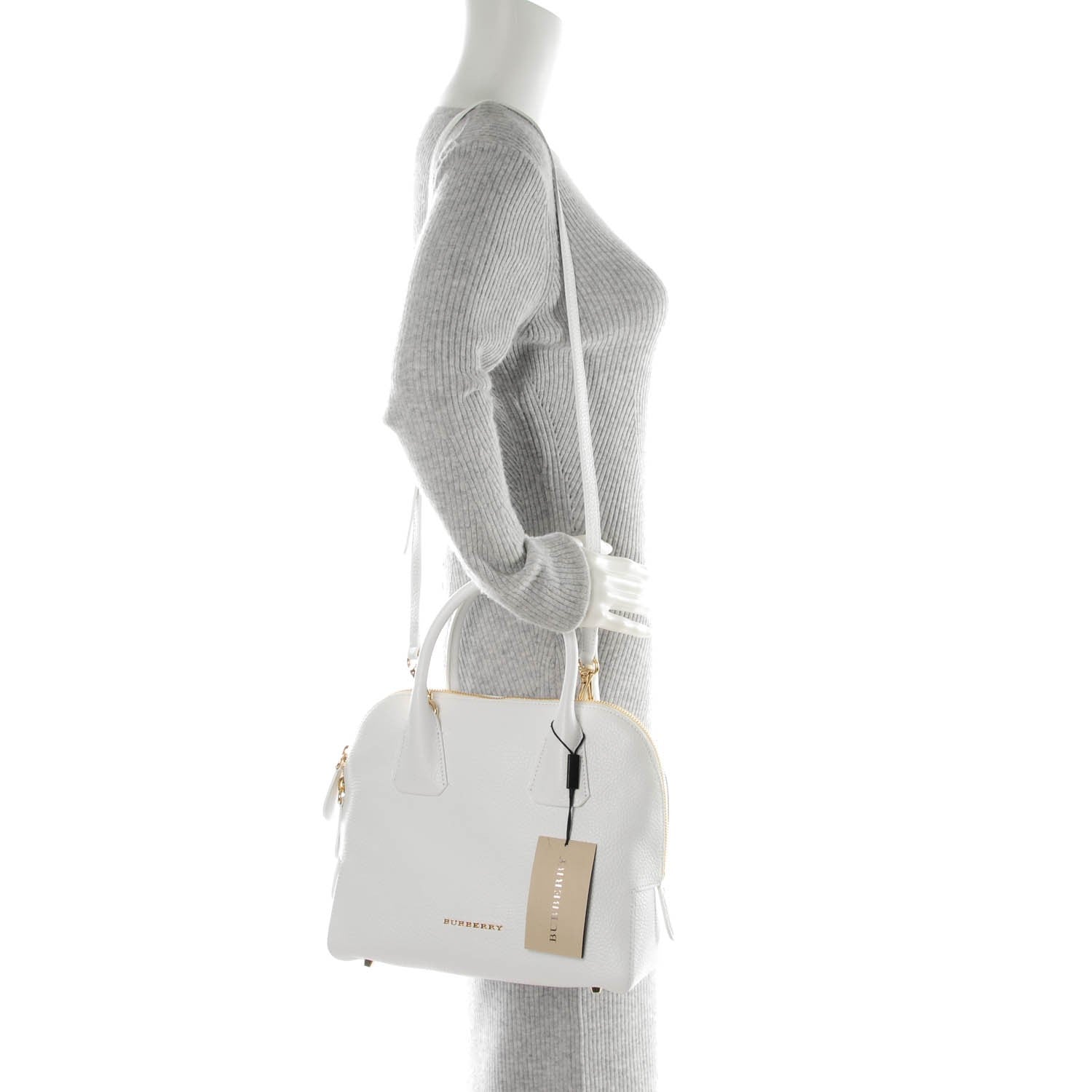 Burberry London Grainy Calfskin Small Greenwood Bowling Bag White 2 of 9