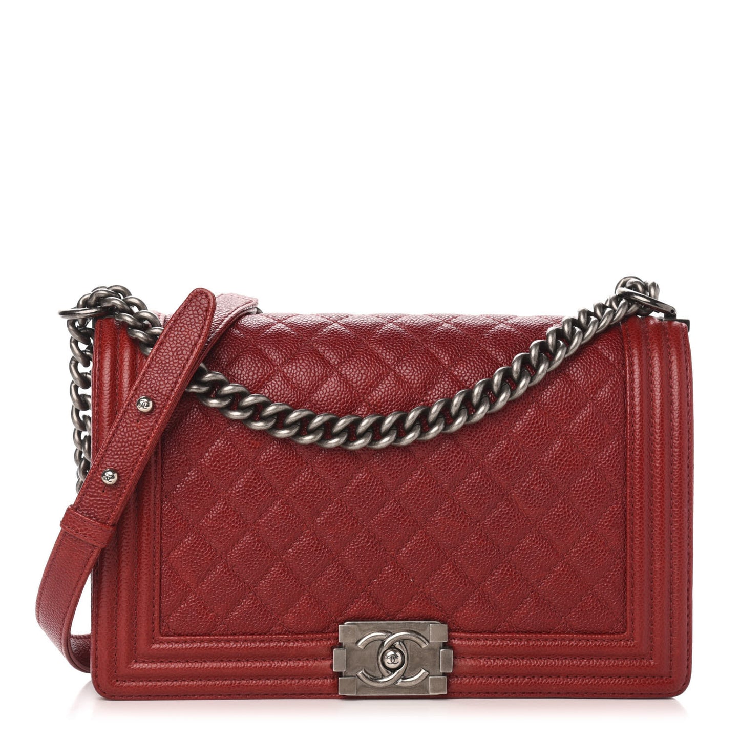 Caviar Quilted New Medium Boy Flap Dark Red
