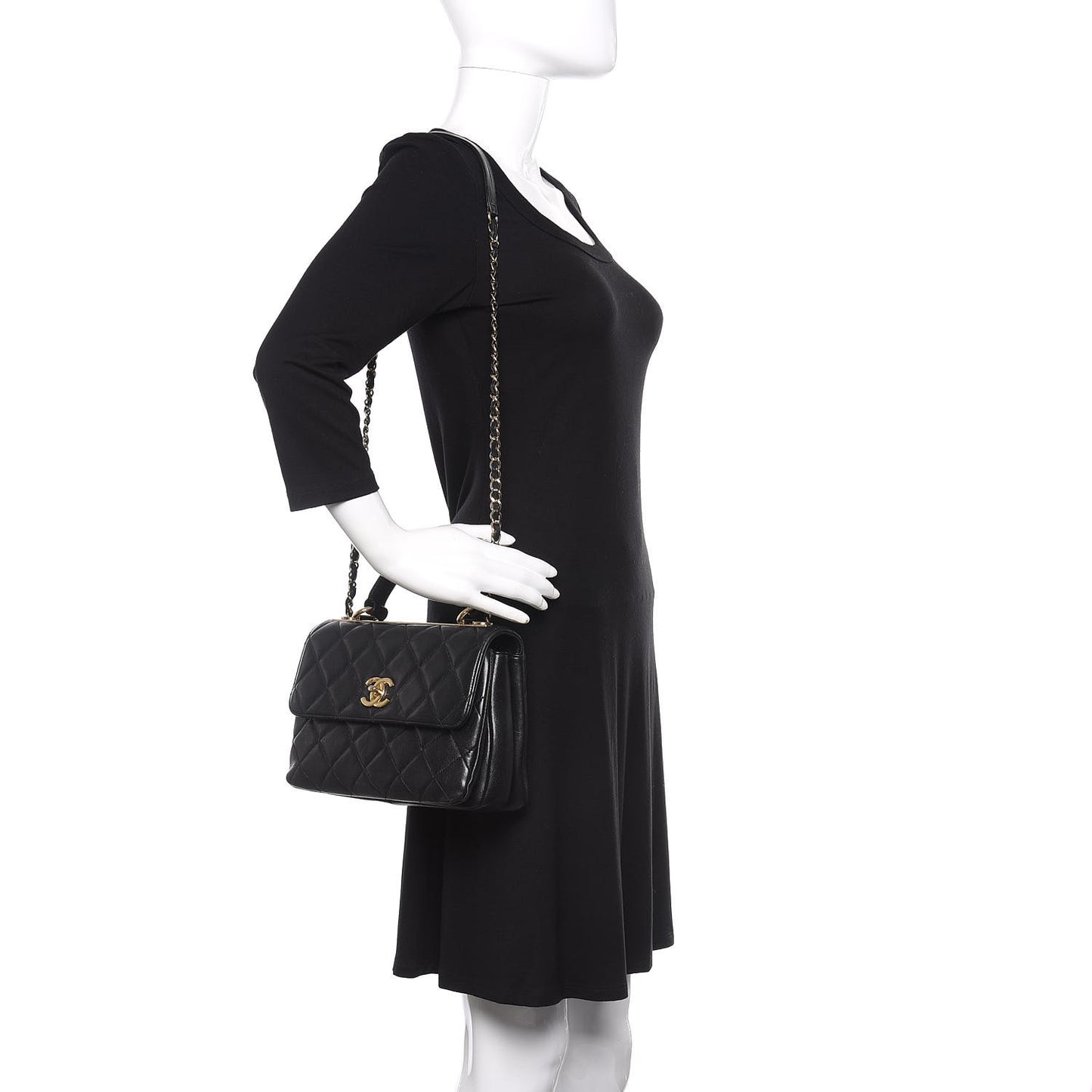 Lambskin Quilted Small Trendy CC Dual Handle Flap Bag Black
