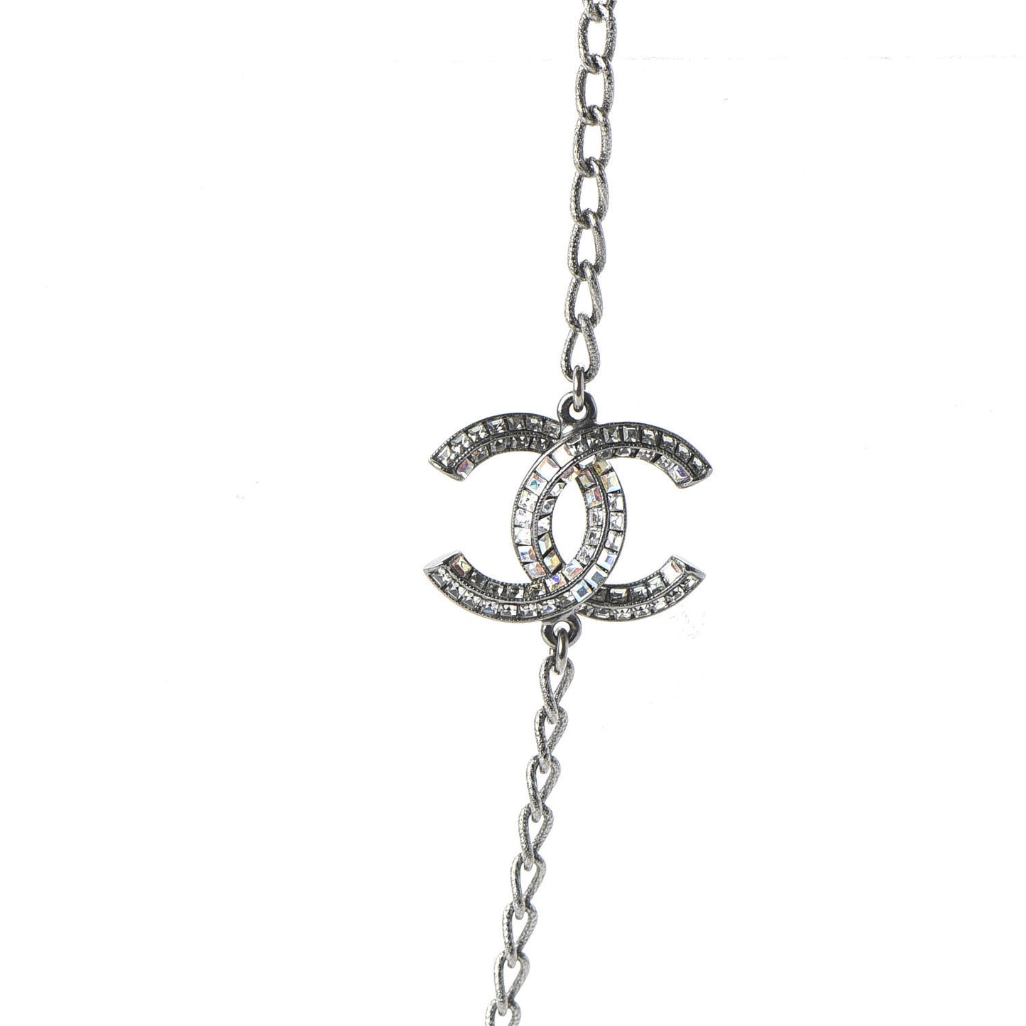 Crystal Baguette CC Double Strand Necklace Silver
