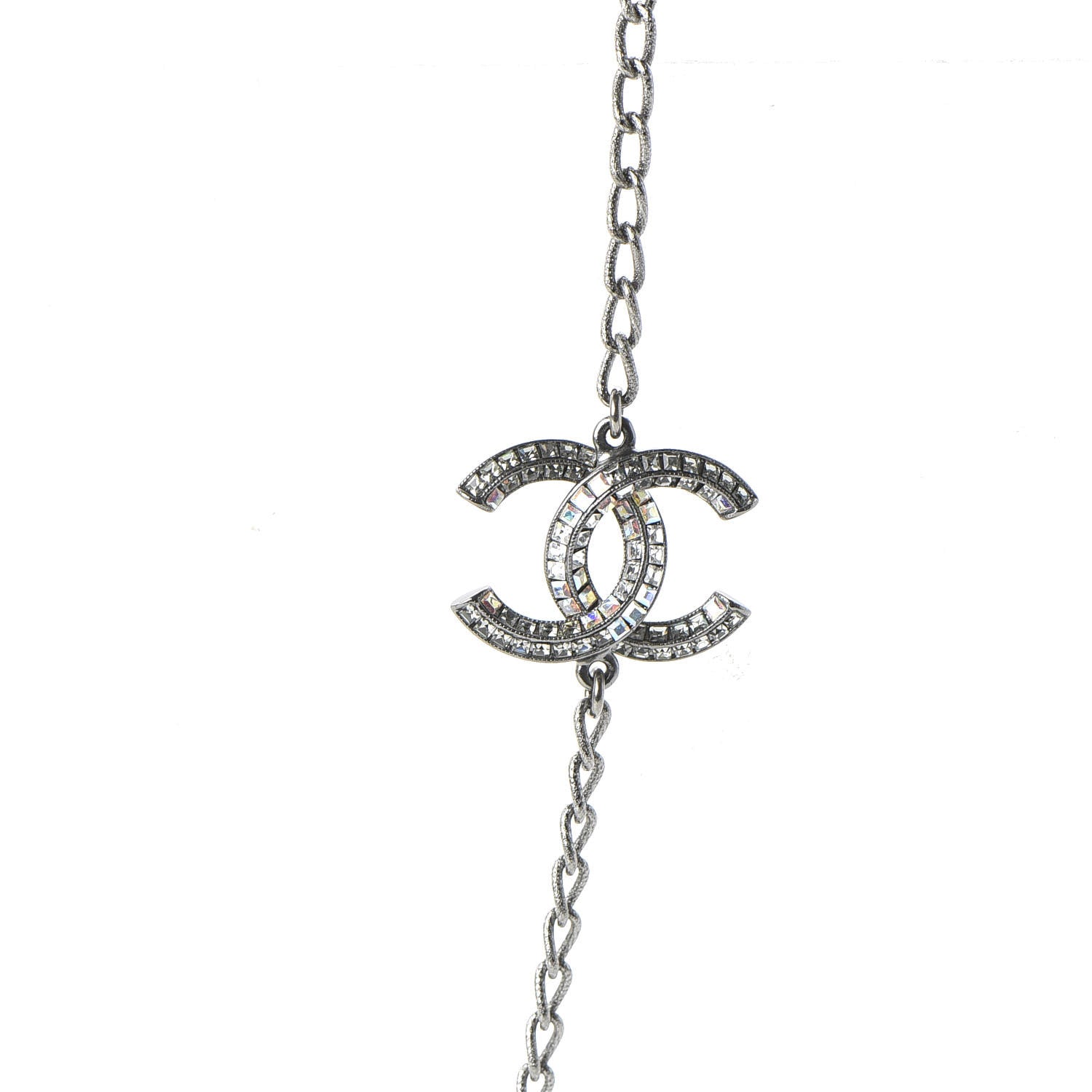 Chanel Crystal Baguette CC Double Strand Necklace Silver 3 of 6