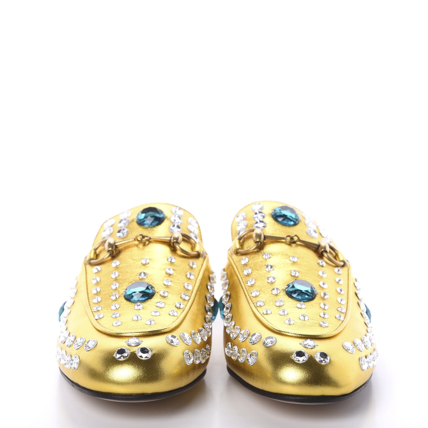 Metallic Nappa Crystal Womens Princetown Slippers 38 Gold