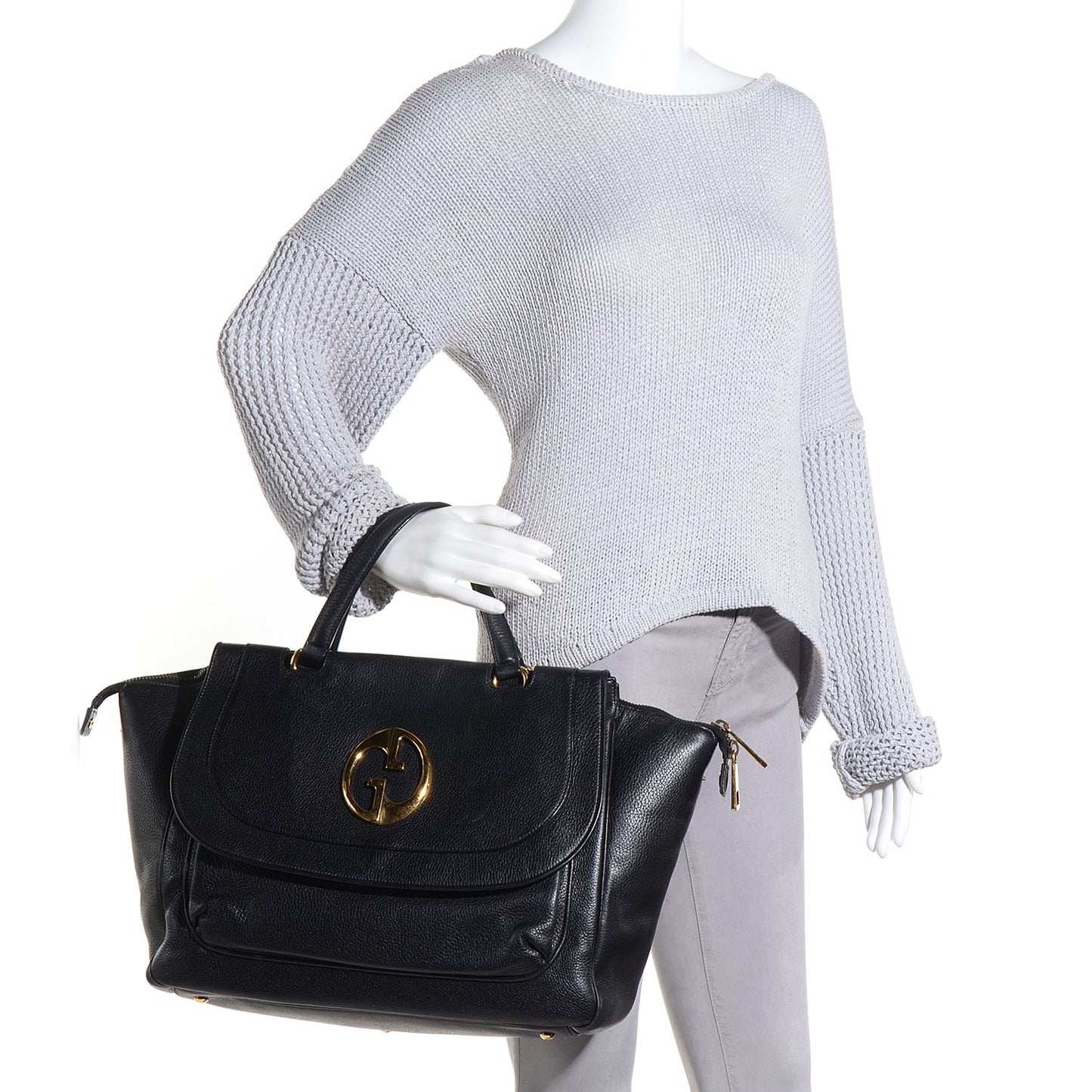 Pebbled Calfskin Medium 1973 Top Handle Satchel Black