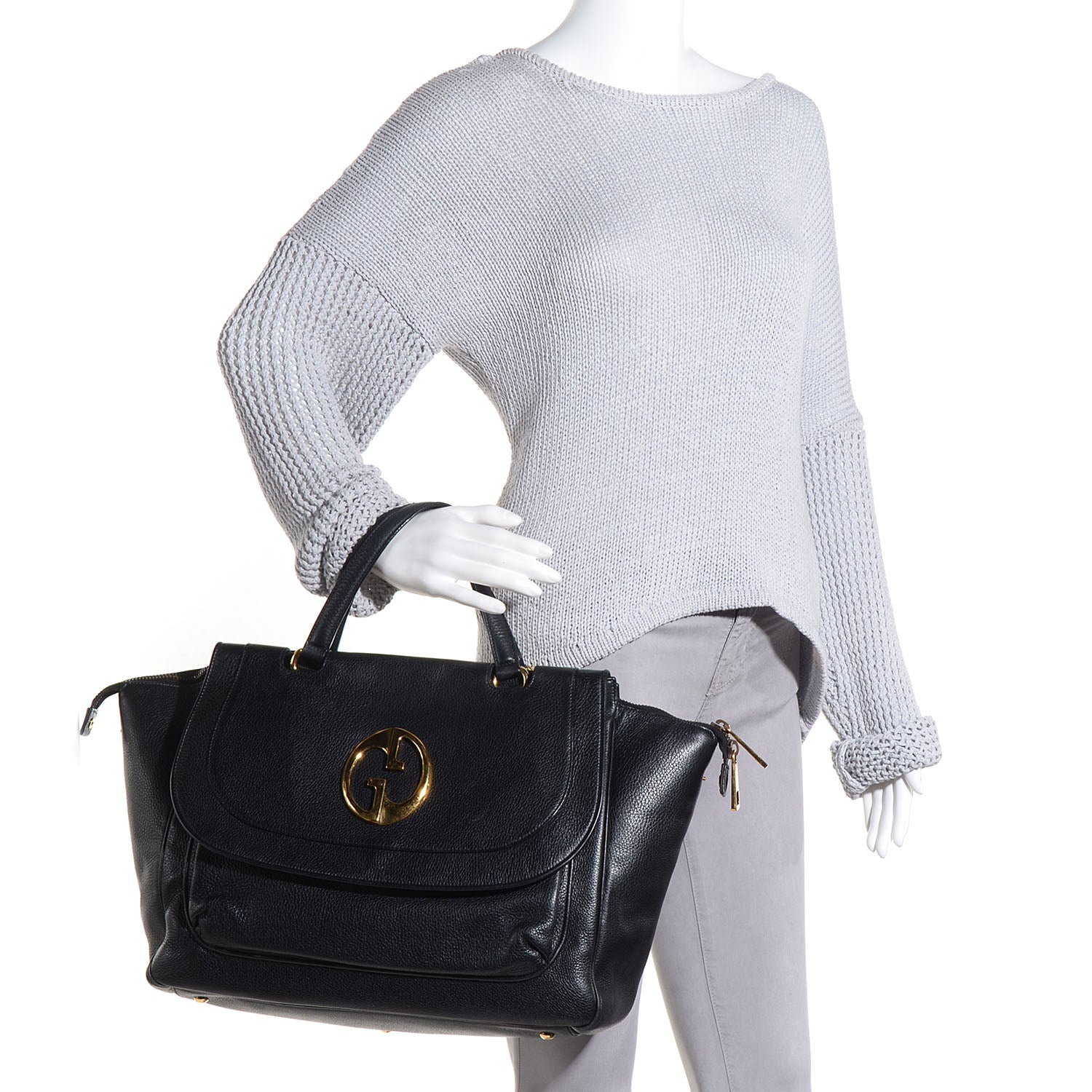 Gucci Pebbled Calfskin Medium 1973 Top Handle Satchel Black 2 of 7
