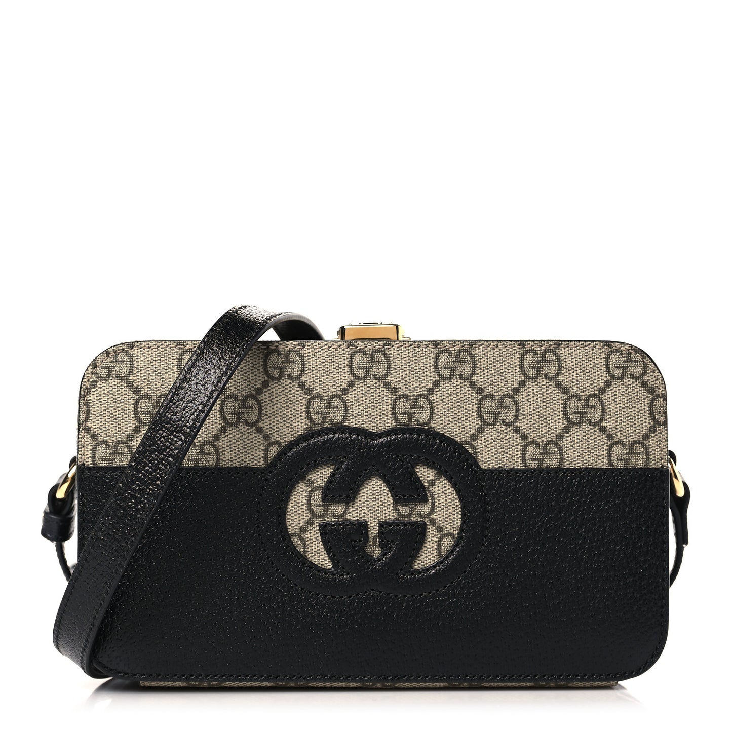 GG Supreme Monogram Textured Dollar Calfskin Mini New Basket Shoulder Bag Beige Ebony Black