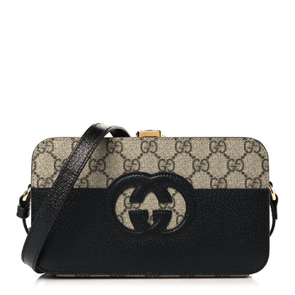 Gucci GG Supreme Monogram Textured Dollar Calfskin Mini New Basket Shoulder Bag Beige Ebony Black 1 of 8