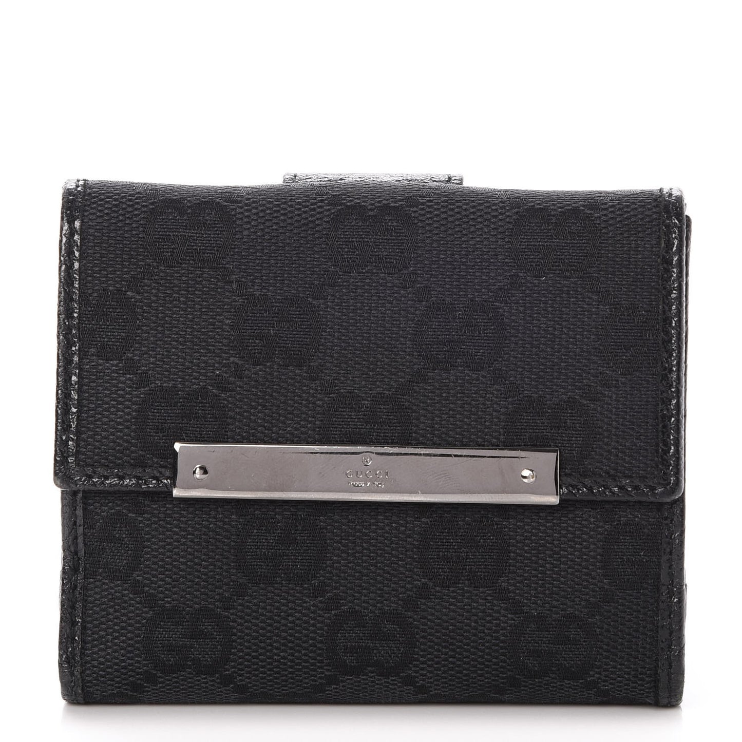 Monogram Textured Calfskin Metal Bar French Flap Wallet Black