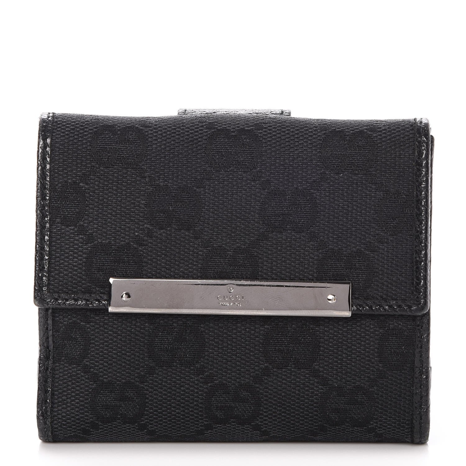 Gucci Monogram Textured Calfskin Metal Bar French Flap Wallet Black 1 of 8