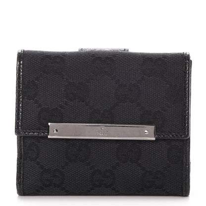 Gucci Monogram Textured Calfskin Metal Bar French Flap Wallet Black 1 of 8