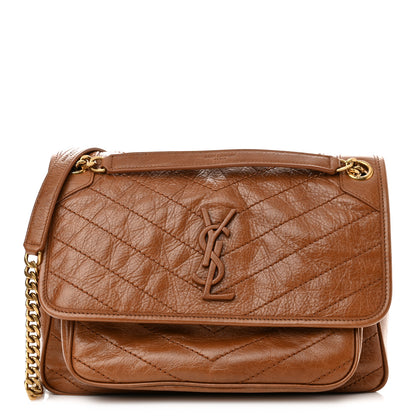 Saint Laurent Crinkled Calfskin Matelasse Monogram Medium Niki Chain Satchel Light Caramel 1 of 14