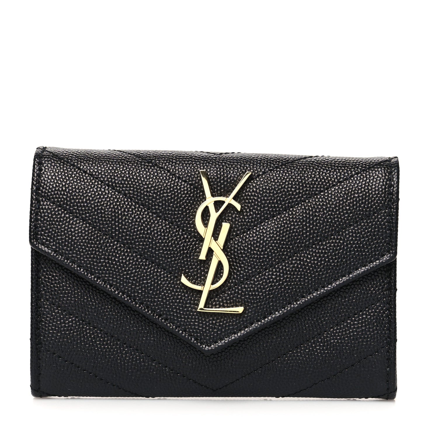 Grain De Poudre Matelasse Chevron Small Monogram Envelope Wallet Black