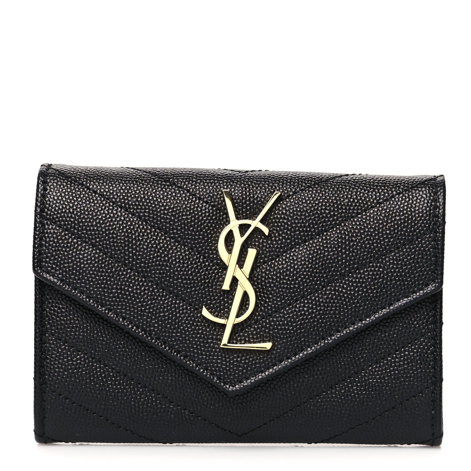Saint Laurent Grain De Poudre Matelasse Chevron Small Monogram Envelope Wallet Black 1 of 11