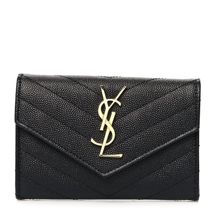 Saint Laurent Grain De Poudre Matelasse Chevron Small Monogram Envelope Wallet Black 1 of 11