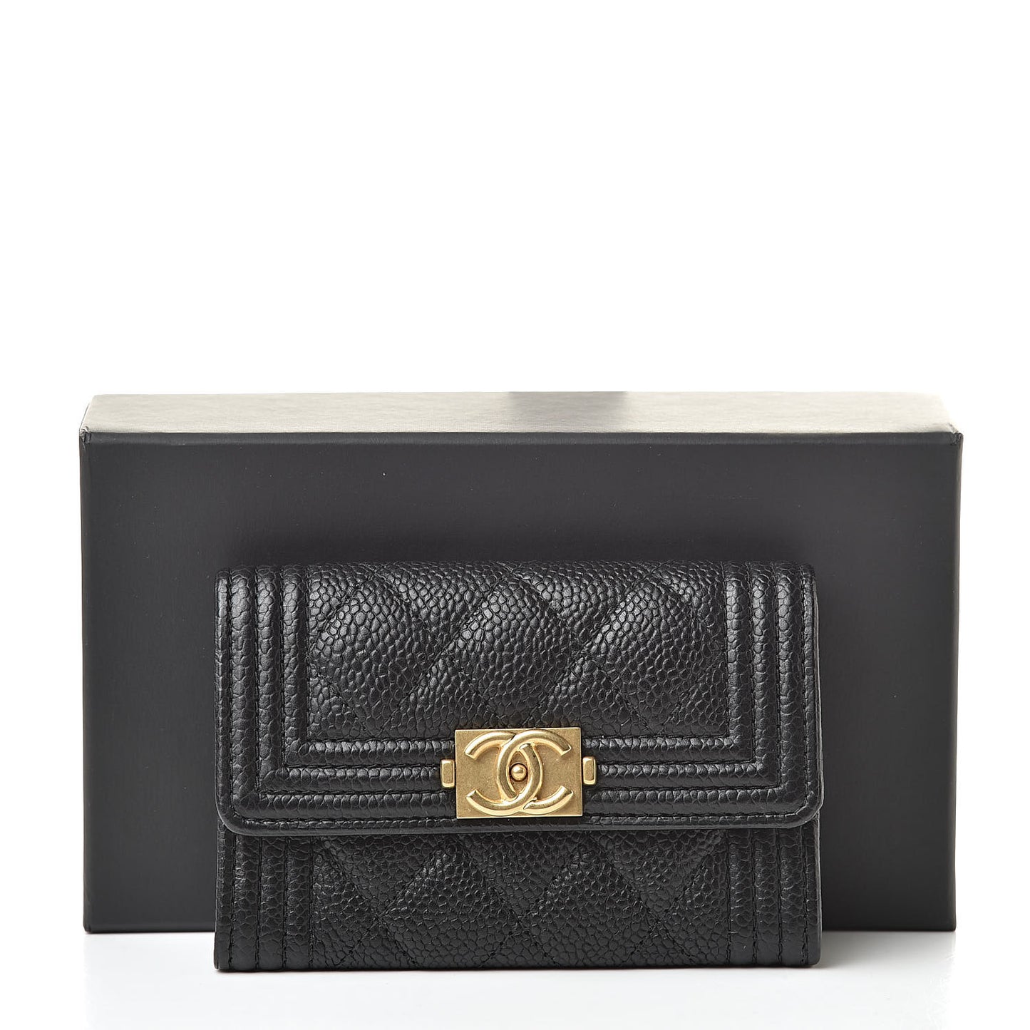 Caviar Quilted Boy Flap Card Holder Black