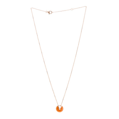Cartier 18K Pink Gold Diamond Carnelian XS Amulette Pendant Necklace 3 of 5