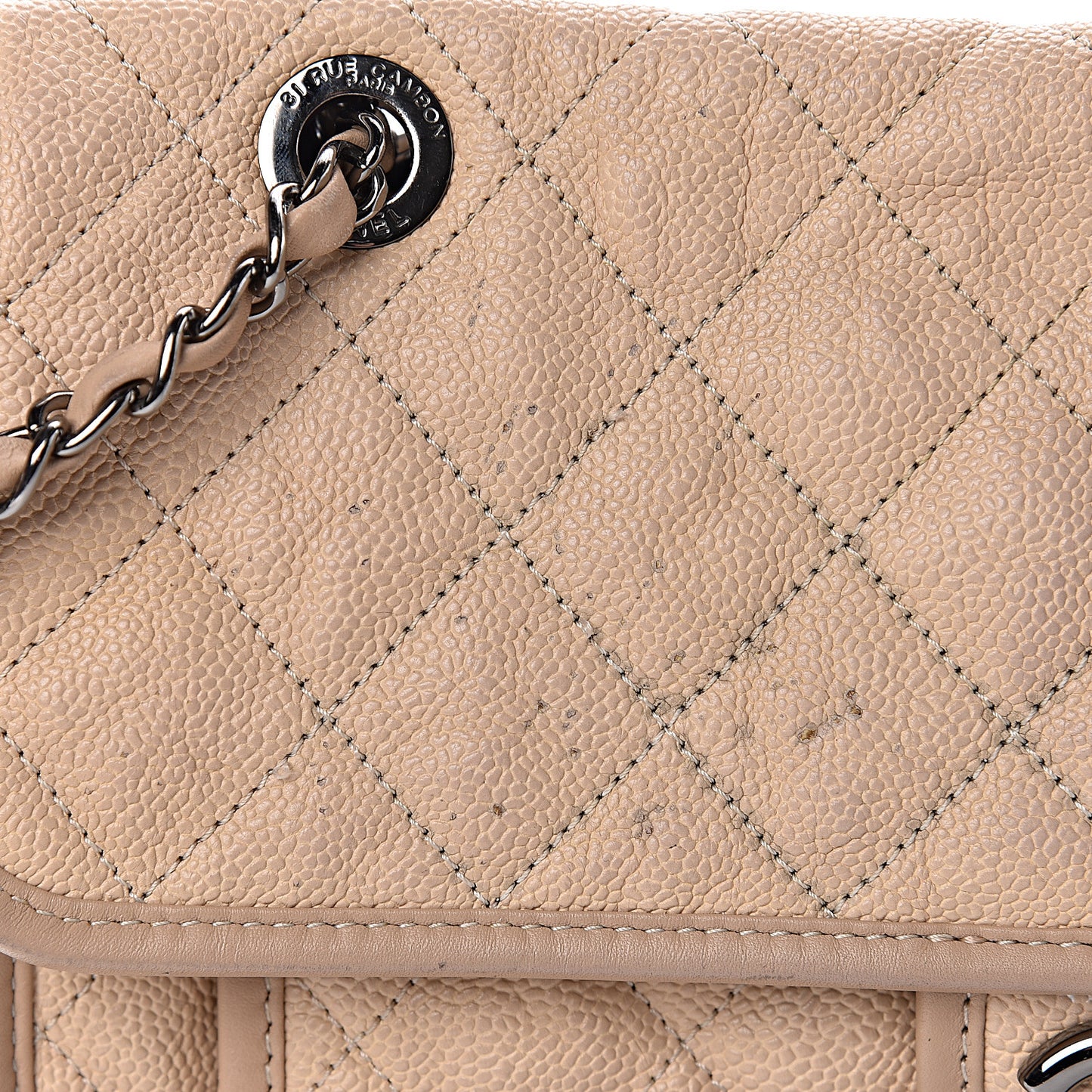 Caviar Quilted Medium French Riviera Flap Beige