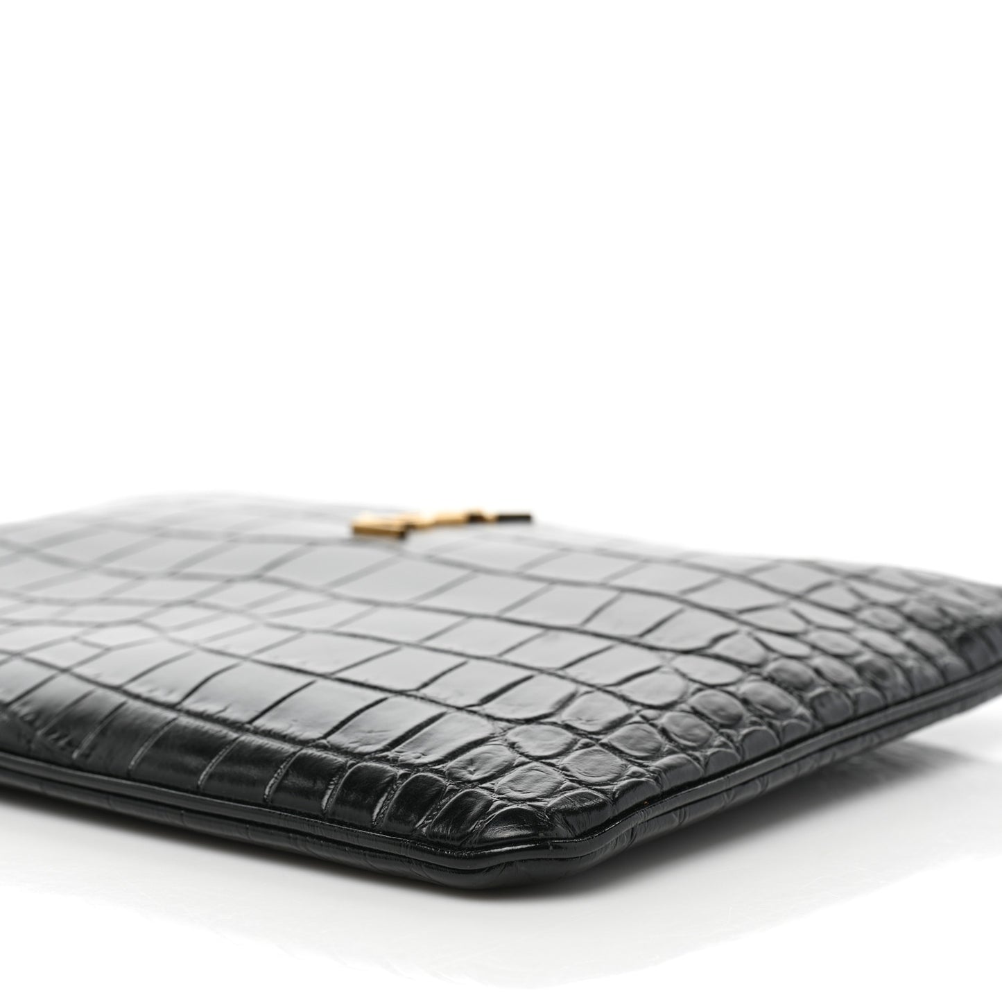 Calfskin Crocodile Embossed Tablet Pouch Black