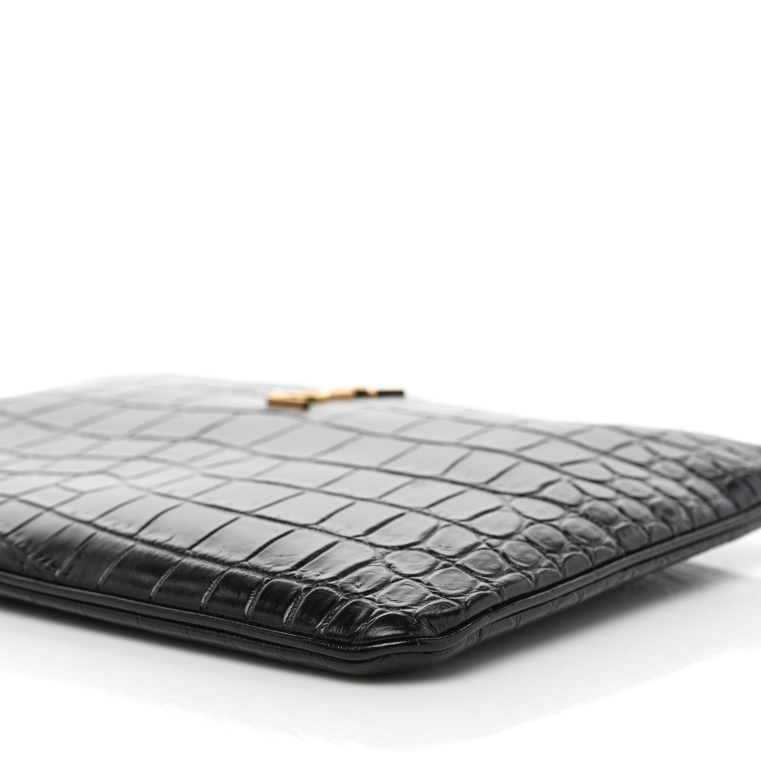 Saint Laurent Calfskin Crocodile Embossed Tablet Pouch Black 9 of 9
