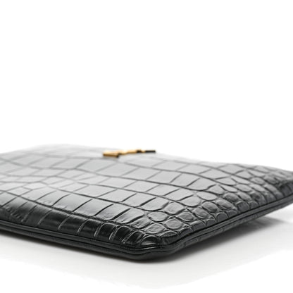 Saint Laurent Calfskin Crocodile Embossed Tablet Pouch Black 9 of 9